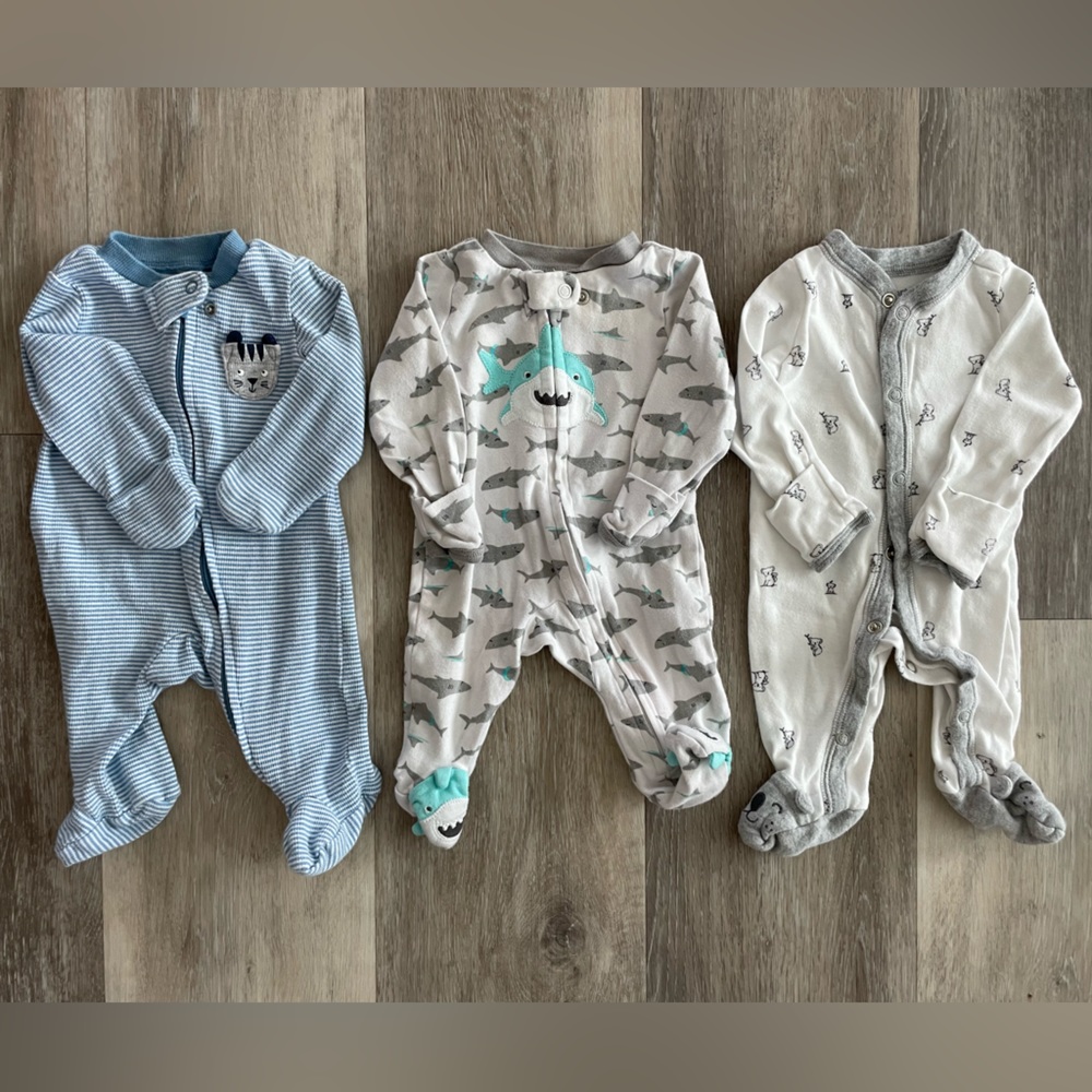 Carters, NB footed pajamas, 3 pack bundle, baby newborn